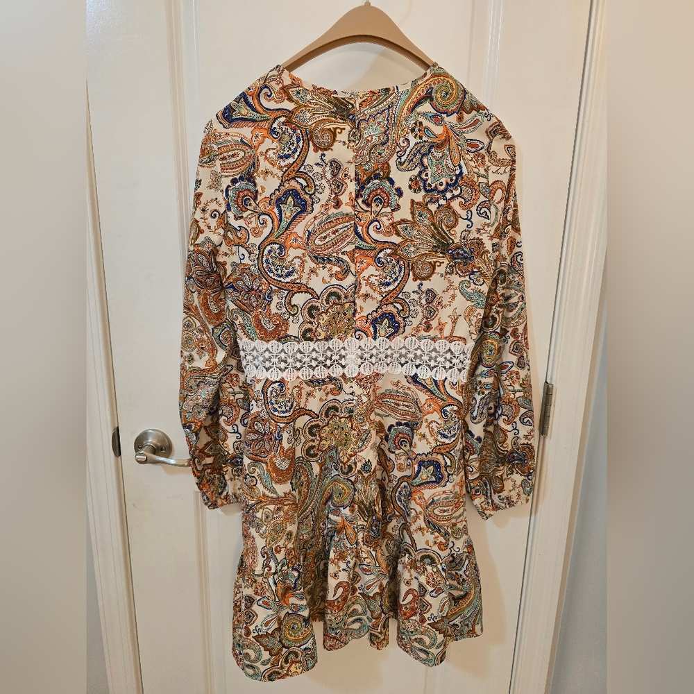 Paisley Long Sleeve Dress with Lace Detail, L - Picture 6 of 16